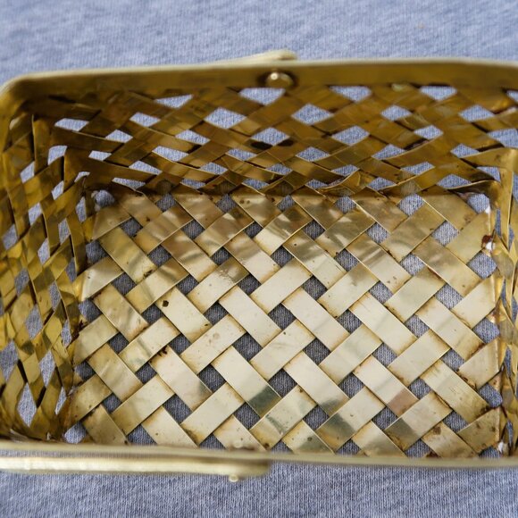 Vintage Brass Armadillo Elephant and Woven Brass Basket Sculptures Set of 3 - Picture 10 of 13